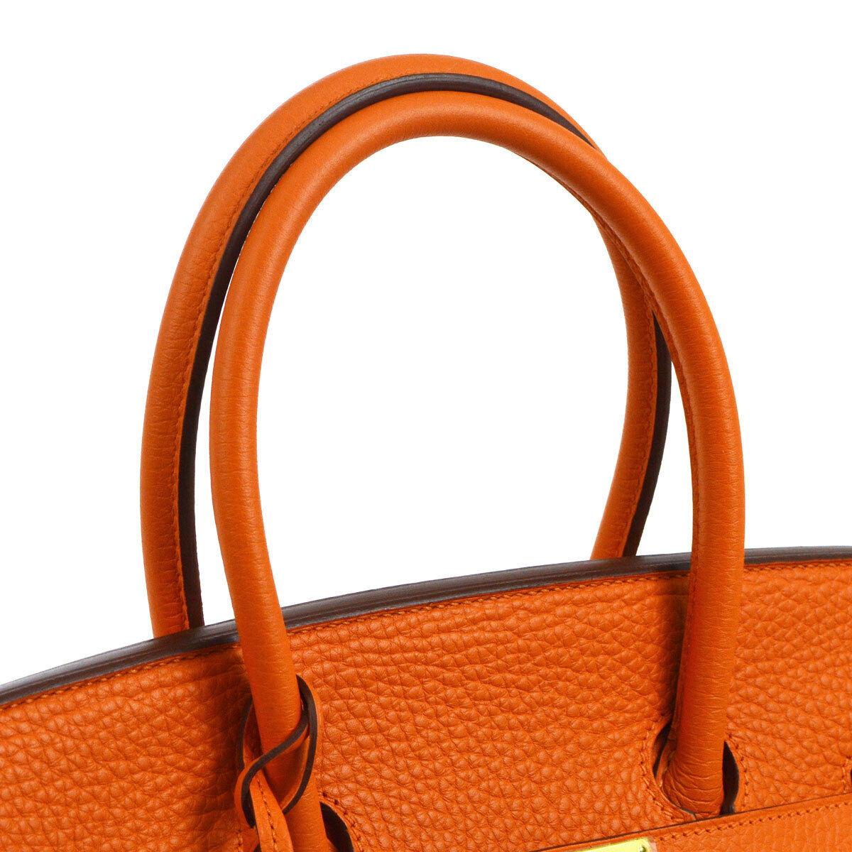 Hermes Birkin 35 Orange Leather Gold Top Handle Satchel Travel Tote Bag in Box Damen