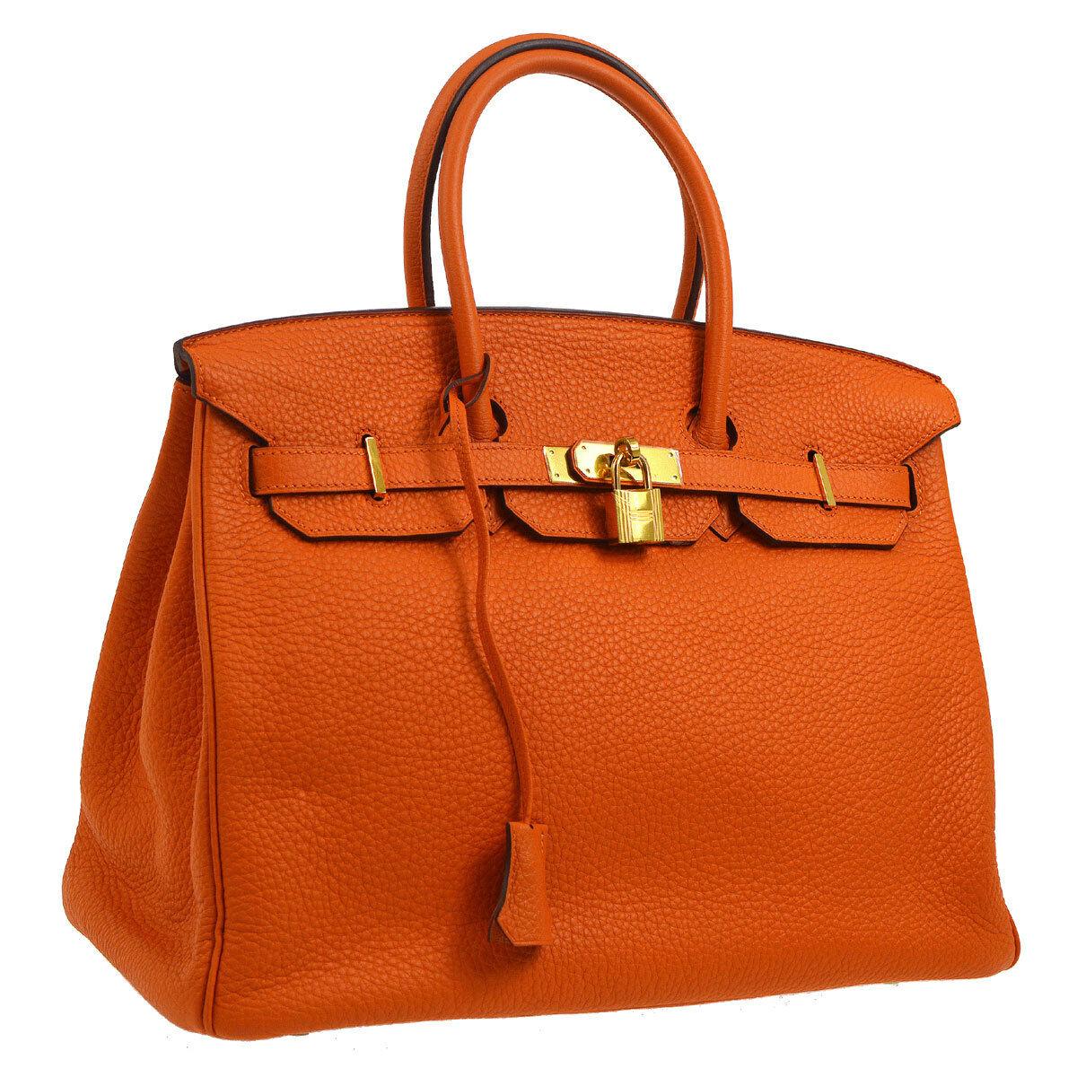 Hermes Birkin 35 Orange Leather Gold Top Handle Satchel Travel Tote Bag in Box 1