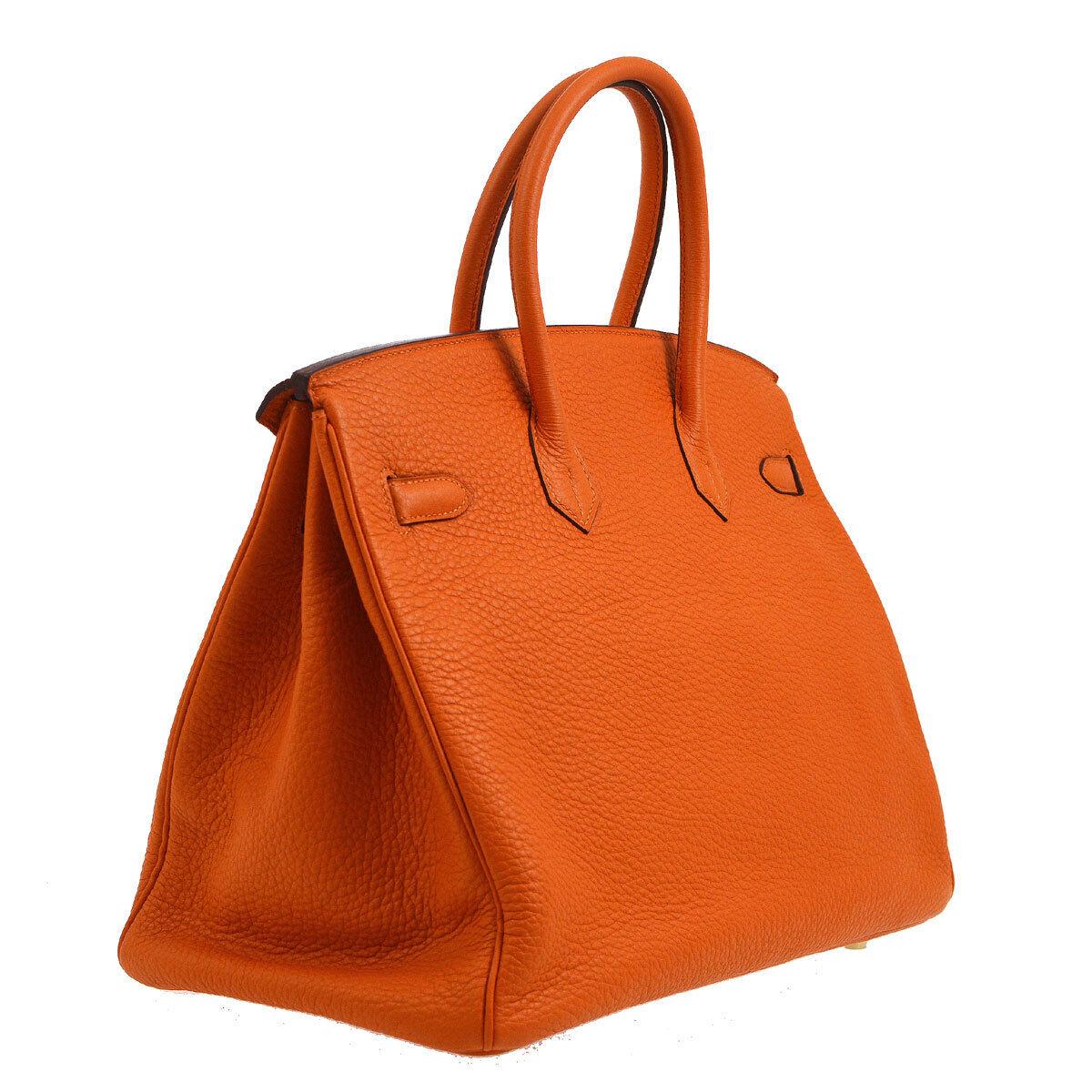 Hermes Birkin 35 Orange Leather Gold Top Handle Satchel Travel Tote Bag in Box 2