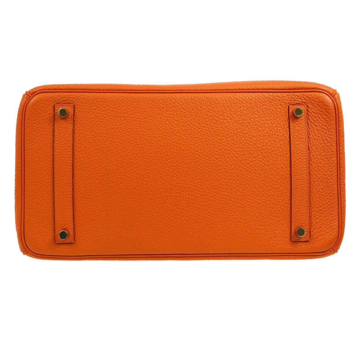 Hermes Birkin 35 Orange Leather Gold Top Handle Satchel Travel Tote Bag in Box 3