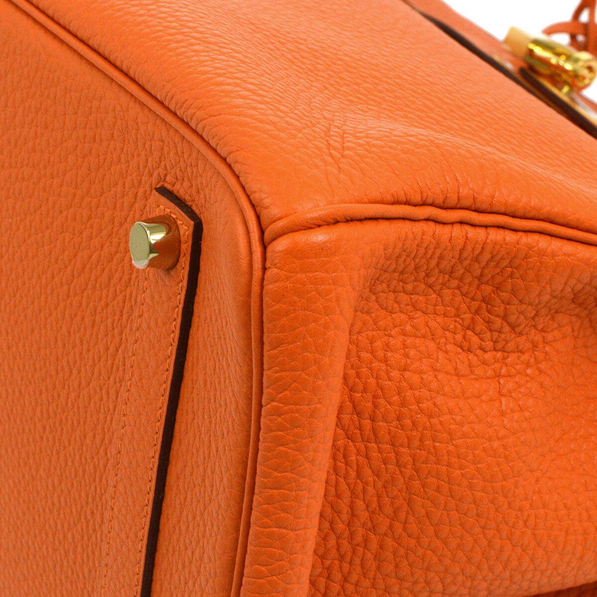 Hermes Birkin 35 Orange Leather Gold Top Handle Satchel Travel Tote Bag in Box 4