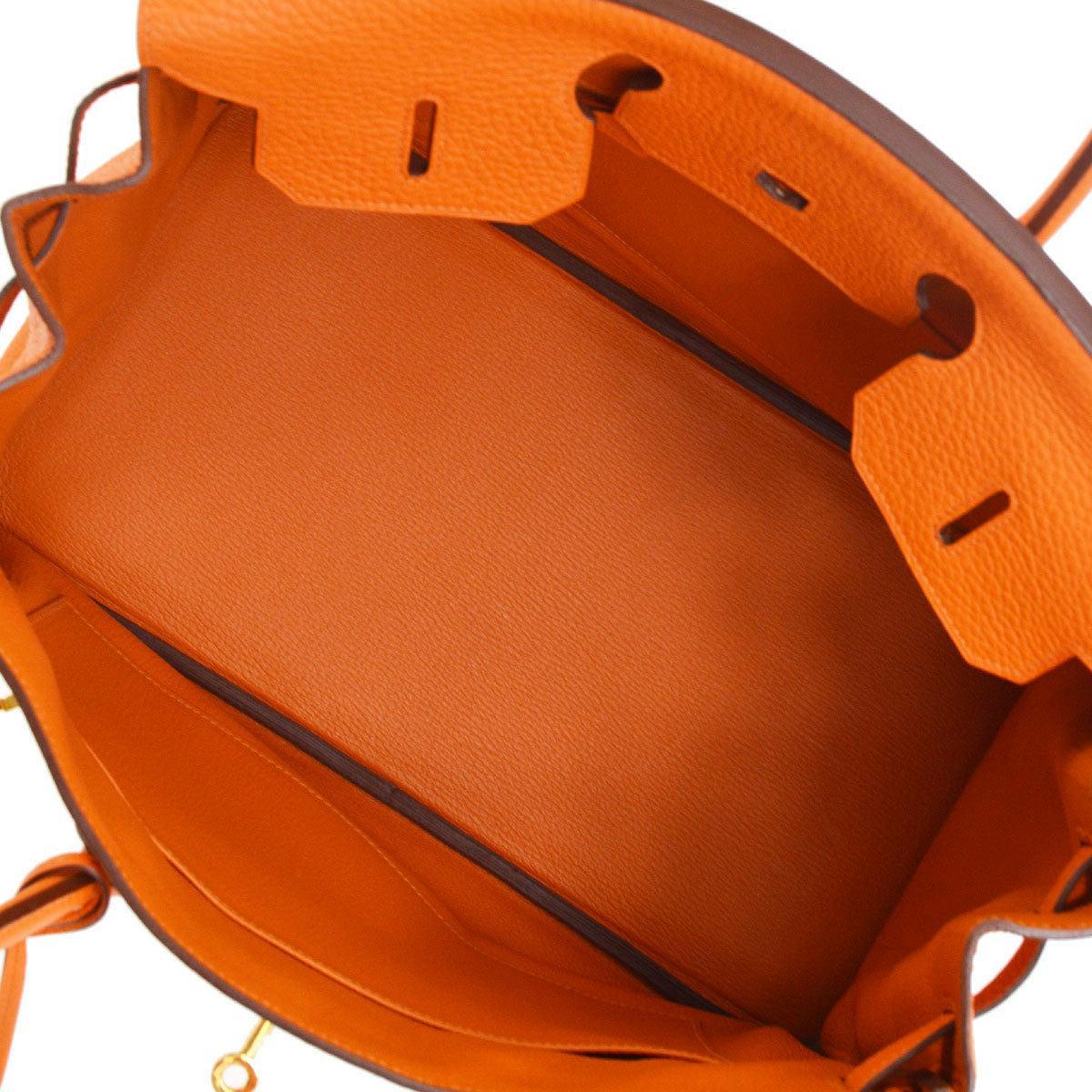 Hermes Birkin 35 Orange Leather Gold Top Handle Satchel Travel Tote Bag in Box 5