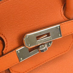 Hermes Birkin 35 Orange Leather Top Handle Satchel Travel Tote Bag in Box