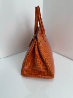 Hermes Birkin 35 Orange Crocodile Porosus brillant Quincaillerie Palladium