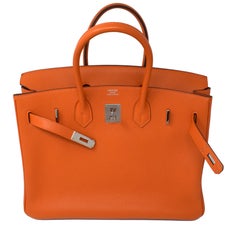Hermes Birkin 35 Orange Togo Leather Palladium Hardware, like New