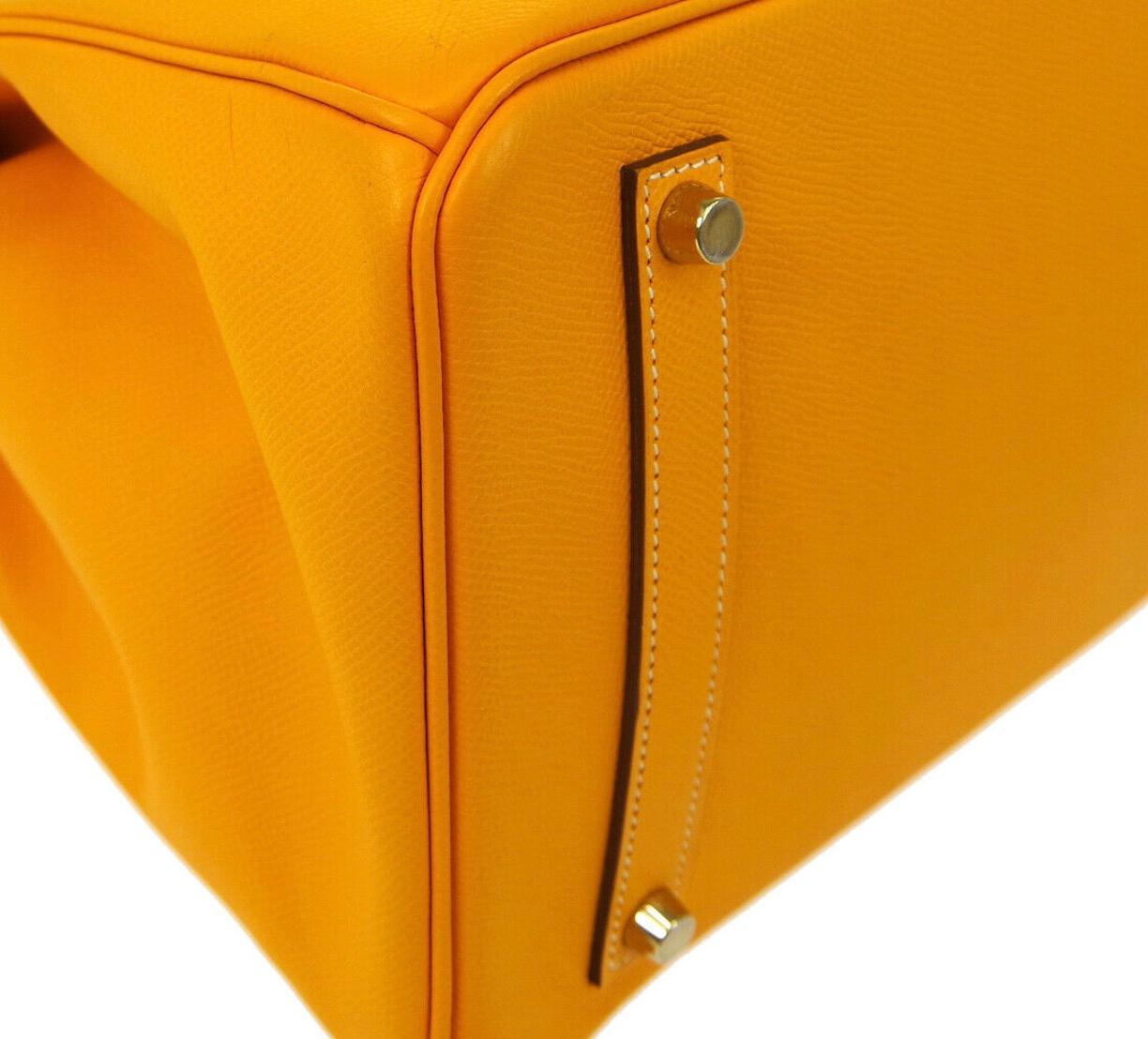 Women's Hermes Birkin 35 Orange Yellow Limited Edition Gold Top Handle Satchel Tote Bag