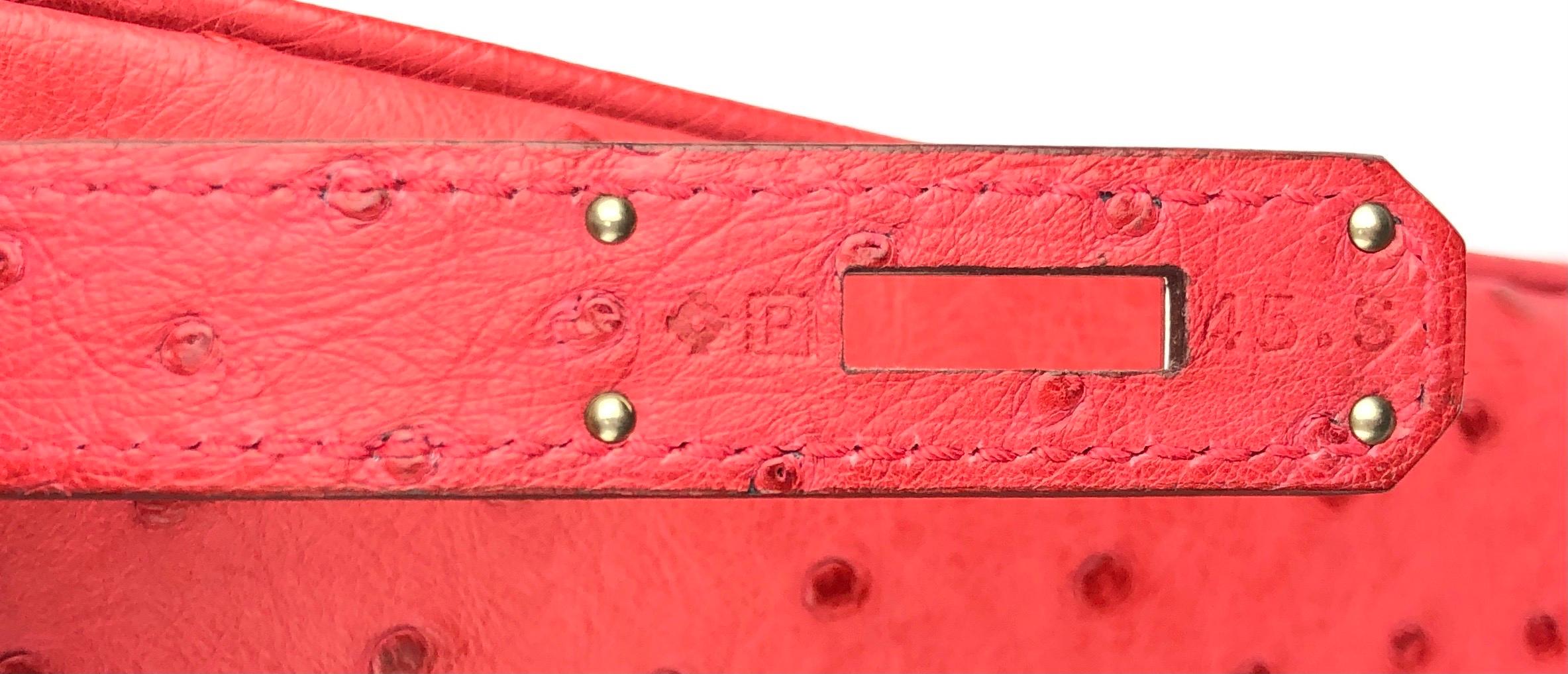 Hermes Birkin 35 Ostrich Bougainvillea Pink Red Palladium Hardware  In Excellent Condition In Miami, FL