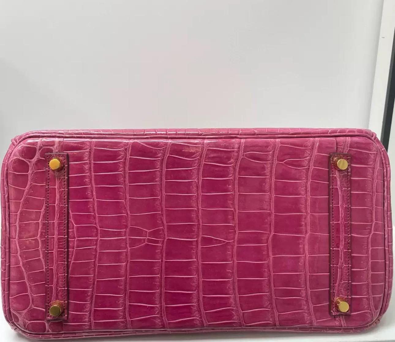 Hermes Birkin 35 Pink Crocodile porosus bag gold hardware 6