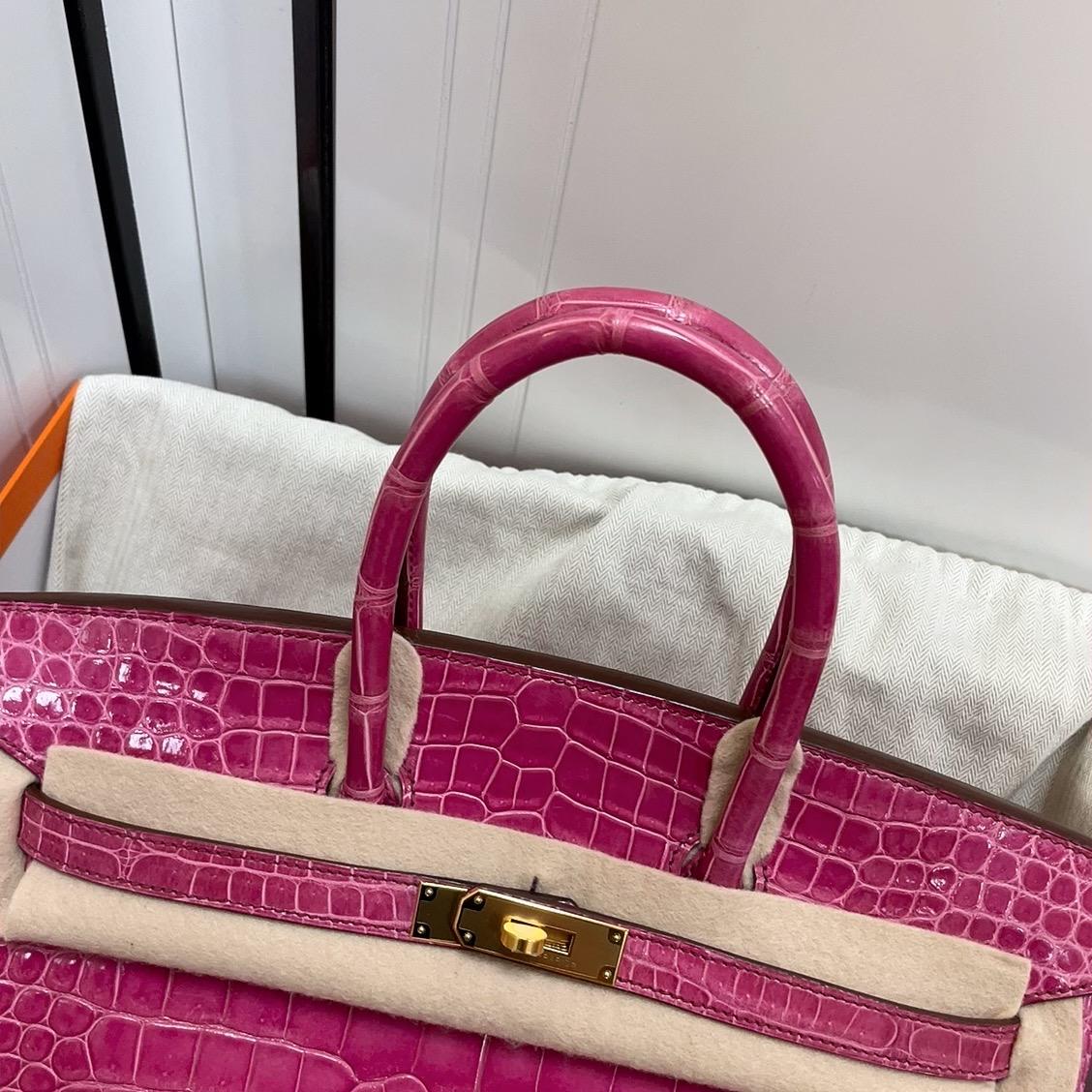 Hermes Birkin 35 Pink Crocodile porosus bag gold hardware 12