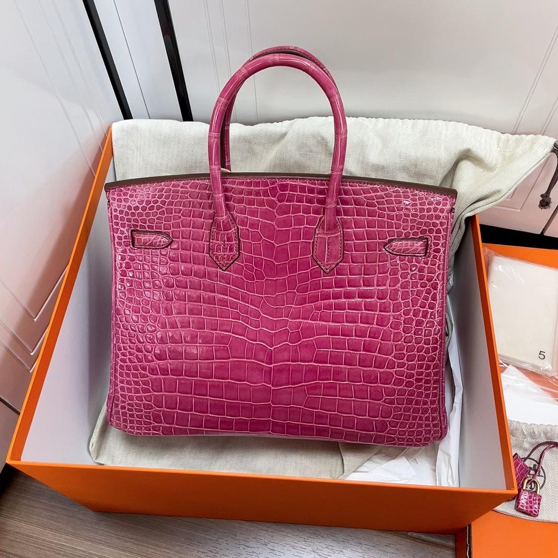 Hermes Birkin 35 Pink Crocodile porosus bag gold hardware 13