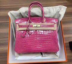 Hermes Birkin 35 Pink Crocodile porosus bag gold hardware