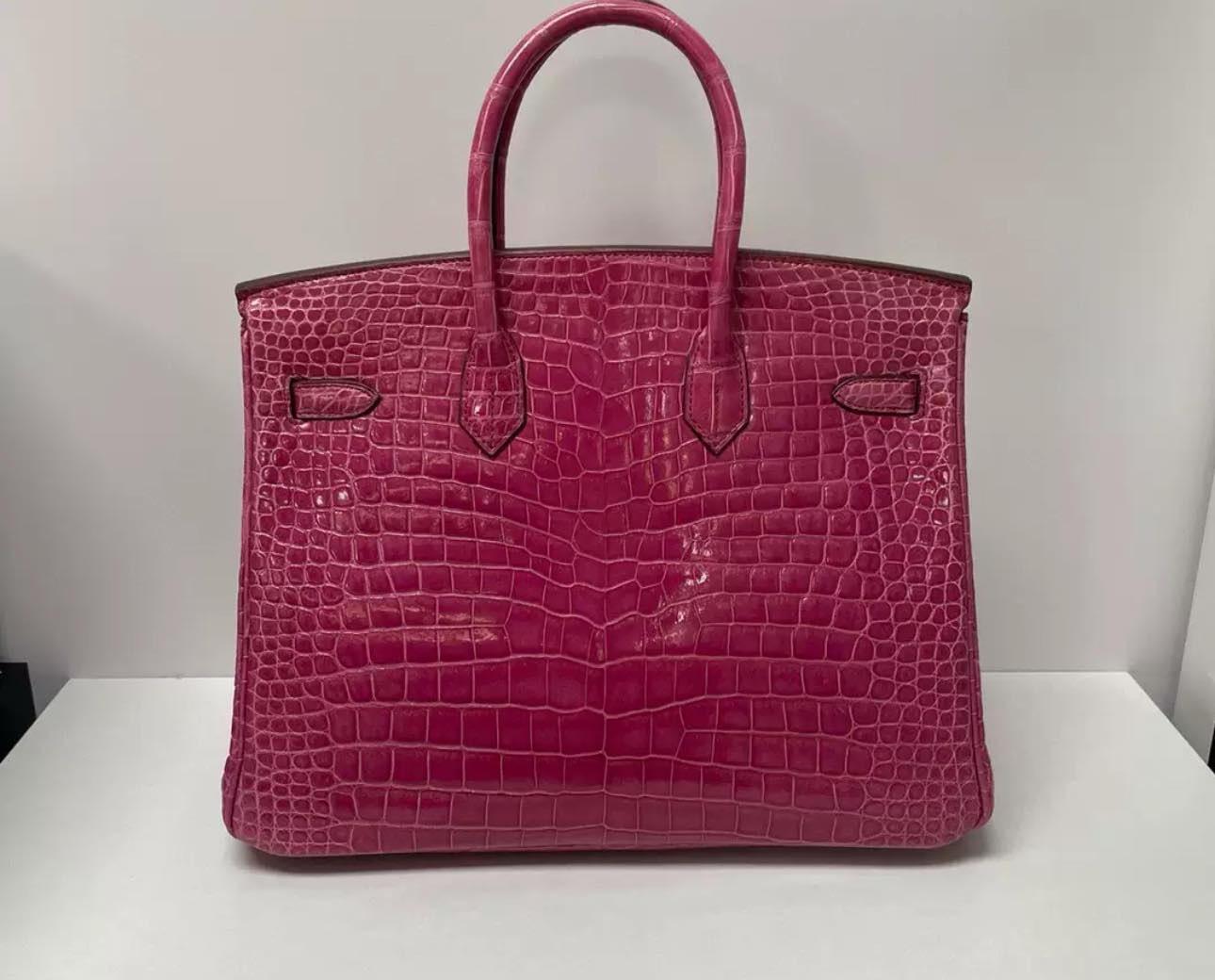 Women's or Men's Hermes Birkin 35 Pink Crocodile porosus bag gold hardware