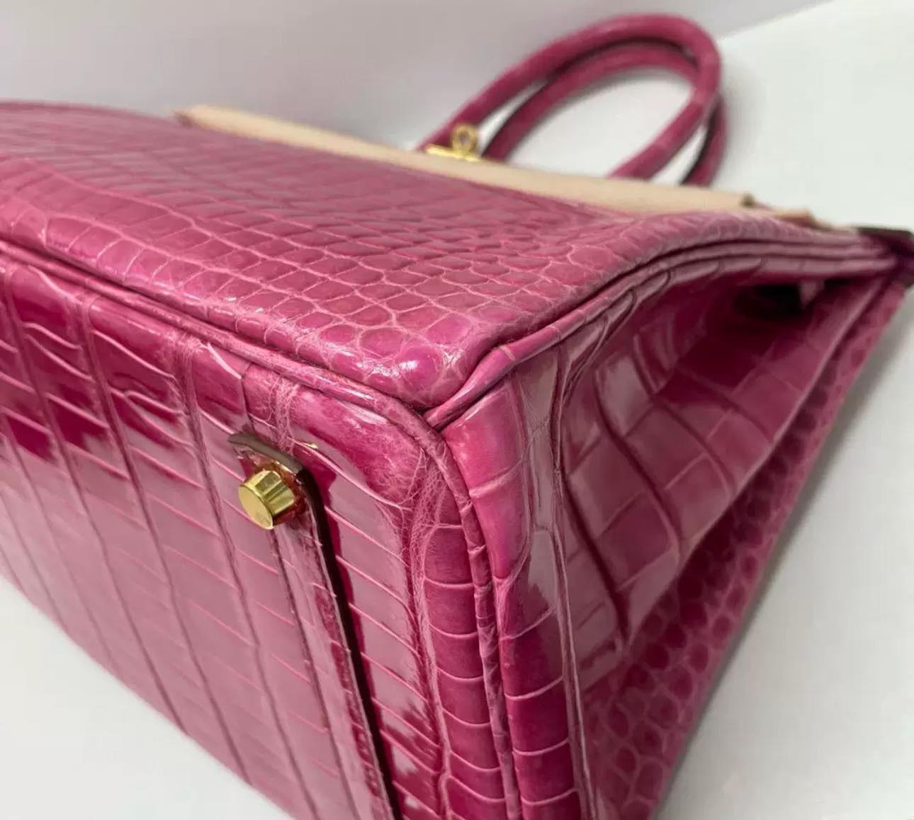 Hermes Birkin 35 Pink Crocodile porosus bag gold hardware 1