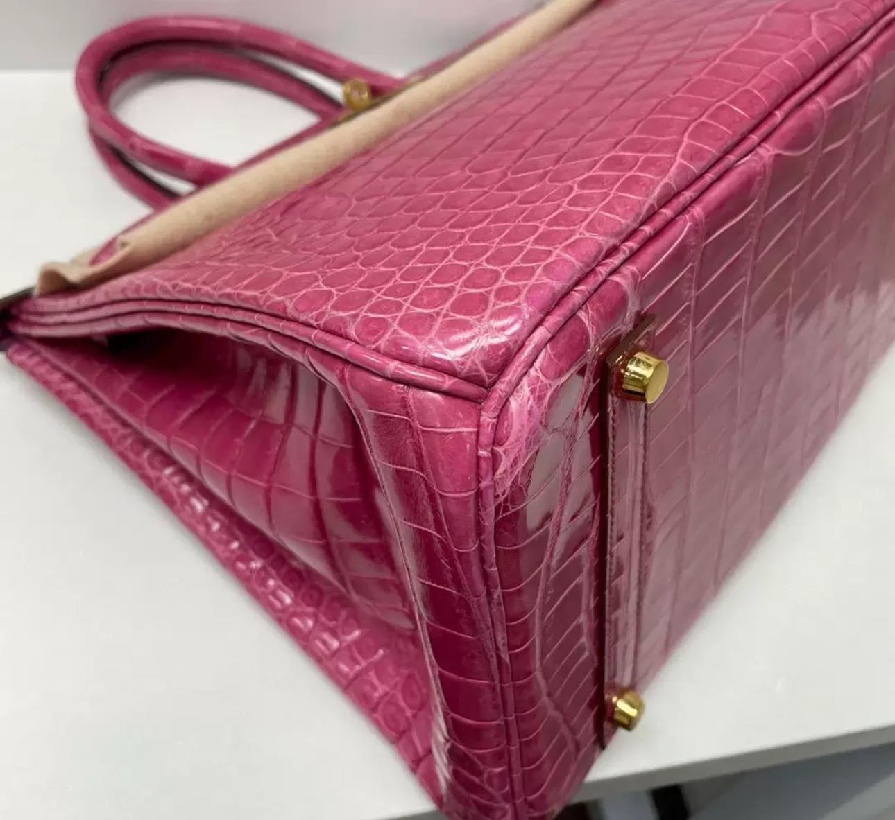 Hermes Birkin 35 Pink Crocodile porosus bag gold hardware 2