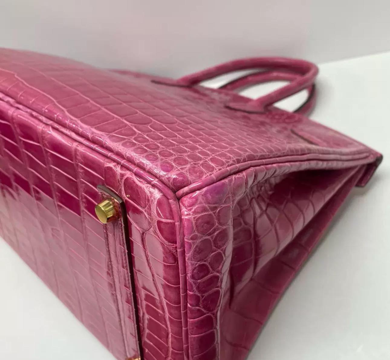 Hermes Birkin 35 Pink Crocodile porosus bag gold hardware 3