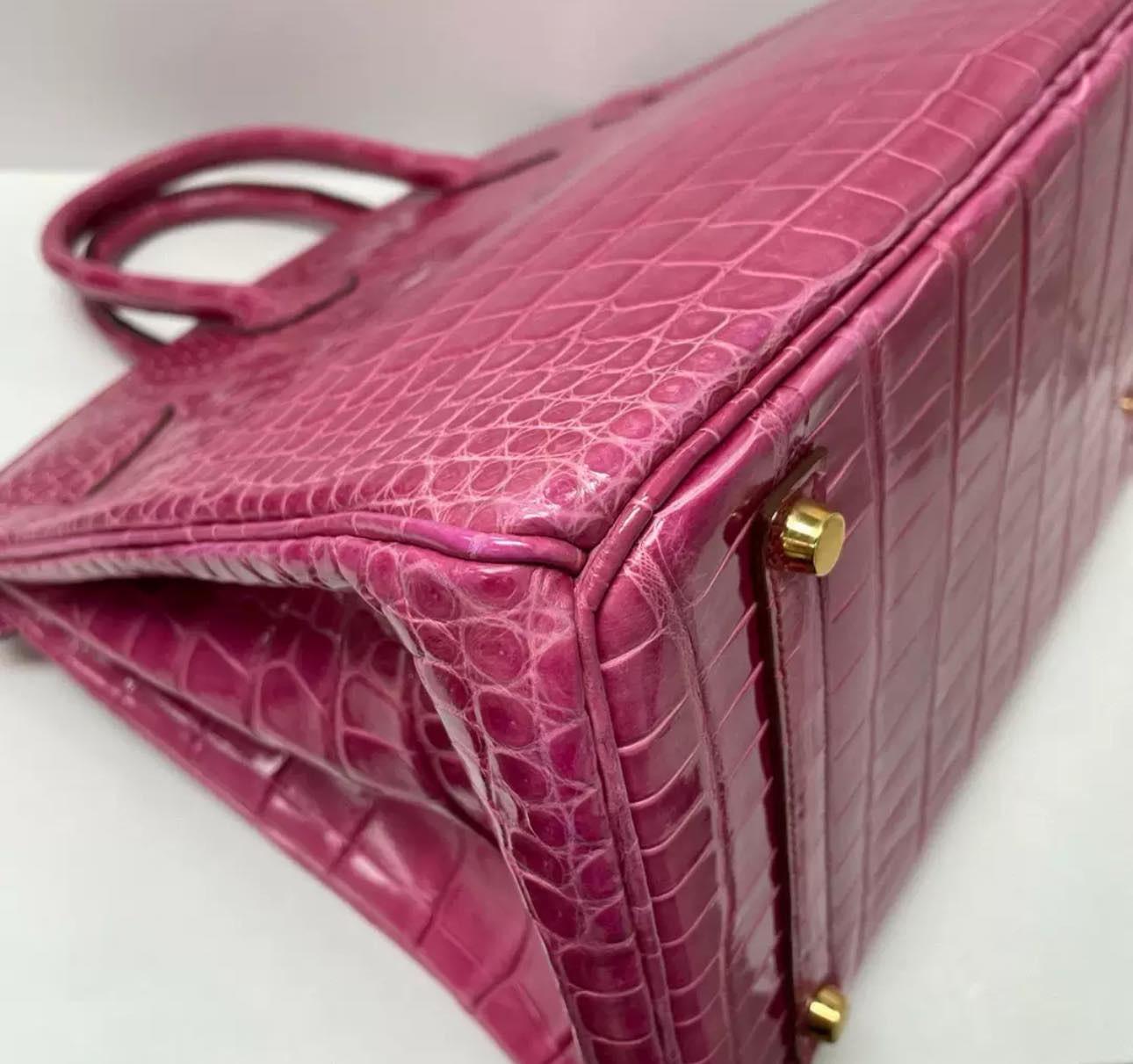 Hermes Birkin 35 Pink Crocodile porosus bag gold hardware 4