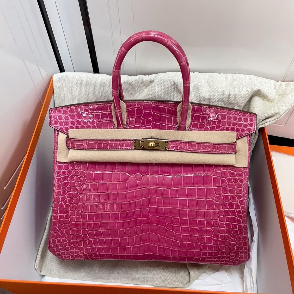 Hermes Birkin 35 Pink Crocodile porosus bag gold hardware 5
