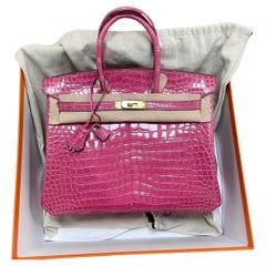 Hermes Birkin 35 Bolso poroso de cocodrilo rosa herrajes dorados