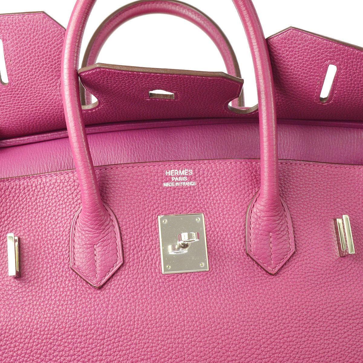 Women's Hermes Birkin 35 Pink Palladium Silver CarryAll Satchel Tote Shoulder Bag