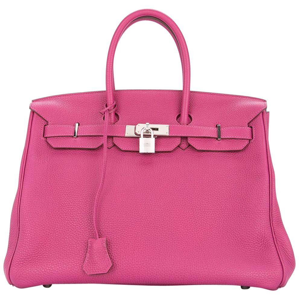Hermes Birkin 35 Pink Palladium Silver CarryAll Satchel Tote Shoulder Bag