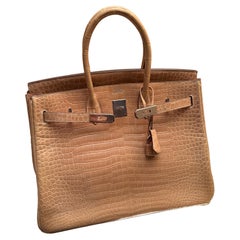 Hermes Birkin 35 Poussiere Beige Shiny Crocodile Porosus Bag
