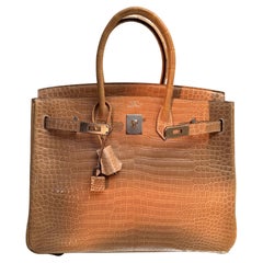 Hermes Birkin 35 Poussiere Beige Shiny Crocodile Porosus Bag