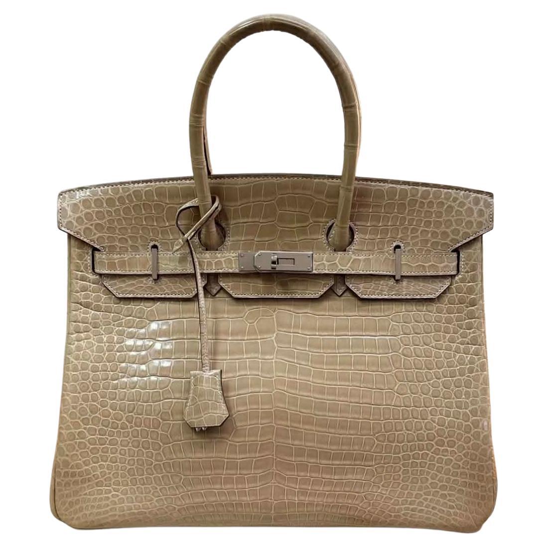 Hermes Birkin 35 Poussiere Beige Shiny Crocodile Porosus Bag