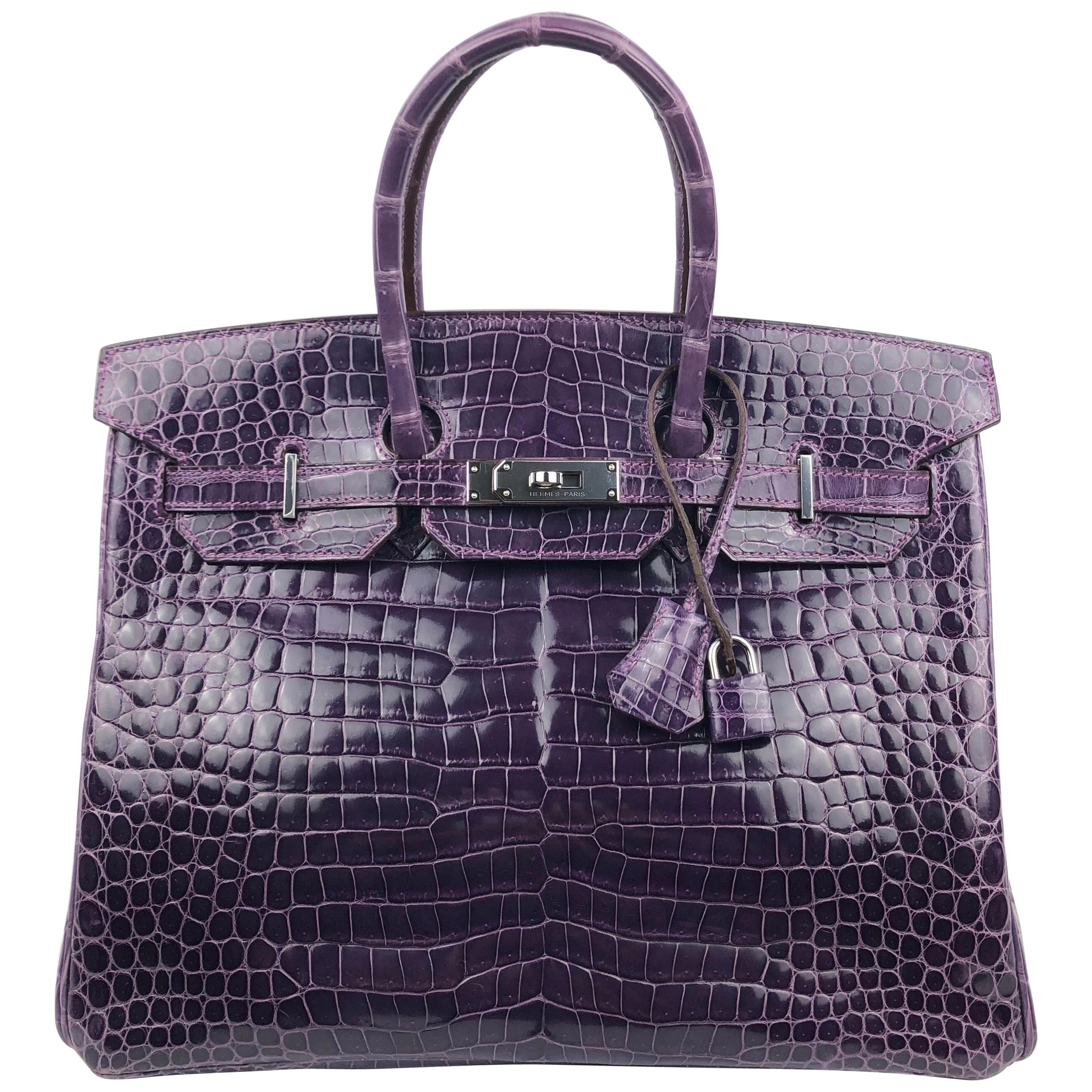 Hermes Birkin 35cm Purple Matte Amethyst Crocodile with Palladium Hardware Handbag (WWLRX) 144020004174 DO/DE