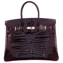 Hermes Birkin 35 Purple Crocodile Exotic Top Handle Satchel Tote Bag in Box