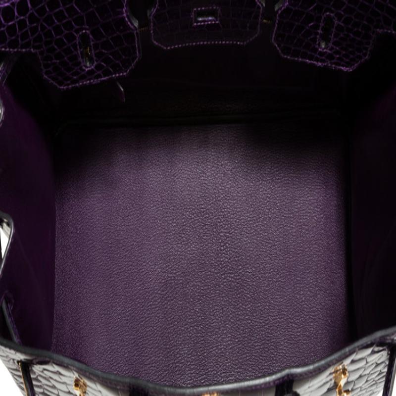 Women's Hermes Birkin 35 Purple Exotic Porosus Crocodile Gold Top Handle Tote Bag