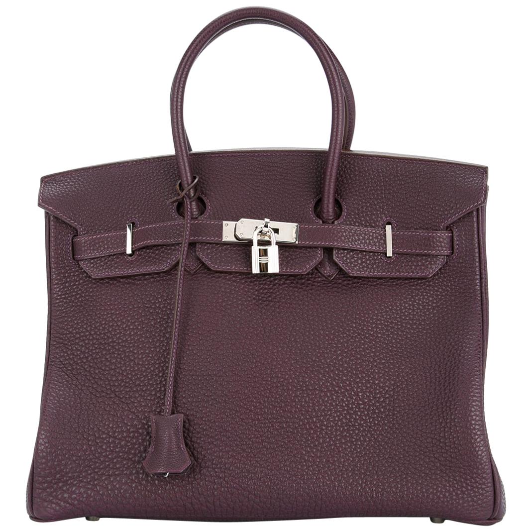 Hermes Birkin 35 Purple Palladium Silver CarryAll Satchel Tote Shoulder Bag