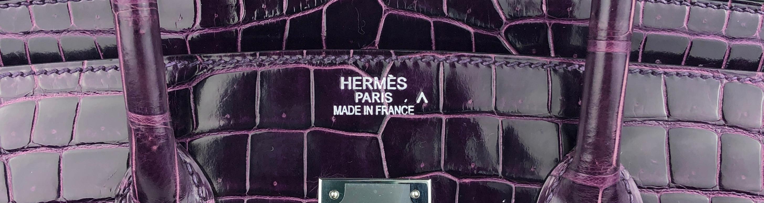 Women's or Men's Hermes Birkin 35 Raisin Purple Shiny Porosus Crocodile Palladium Hardware