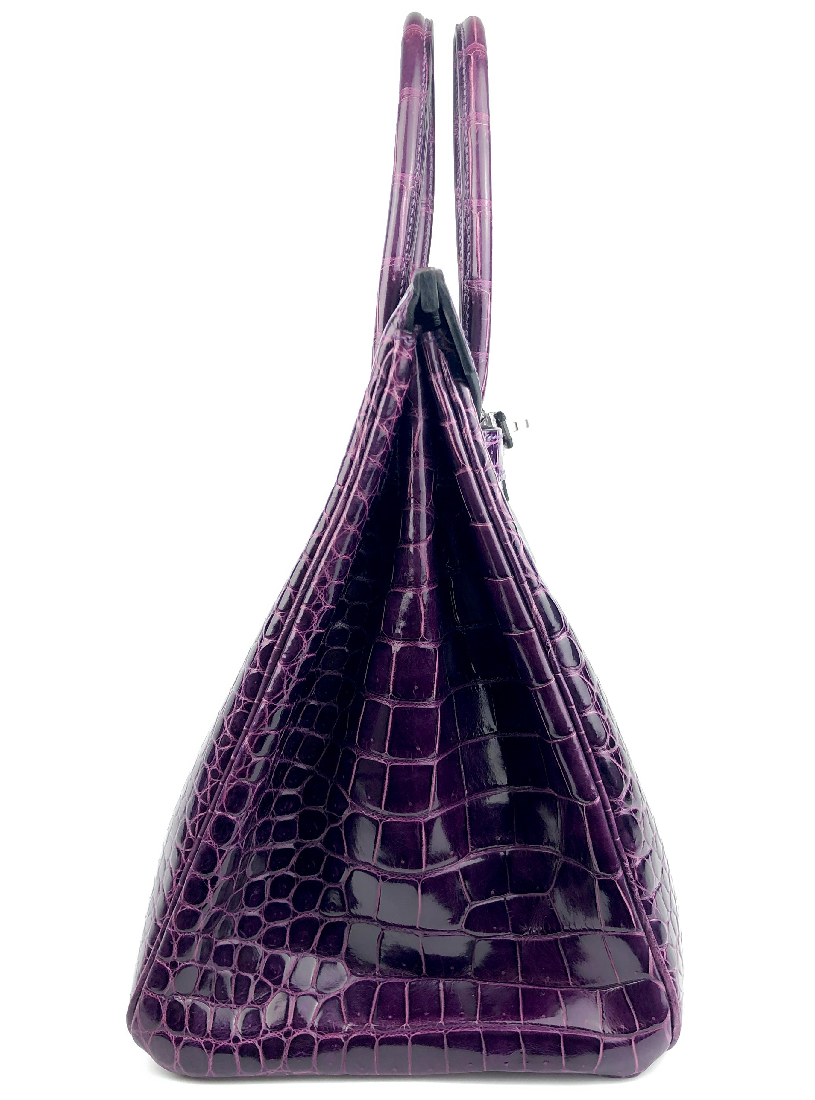 Hermes Birkin 35 Raisin Purple Shiny Porosus Crocodile Palladium Hardware 2