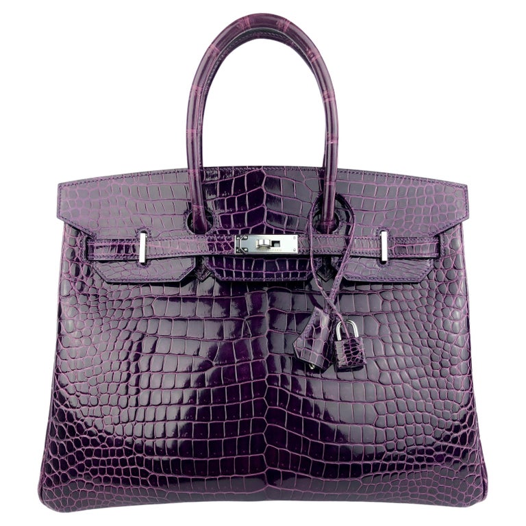 Hermes Birkin 30 Porosus Purple Crocodile Bag