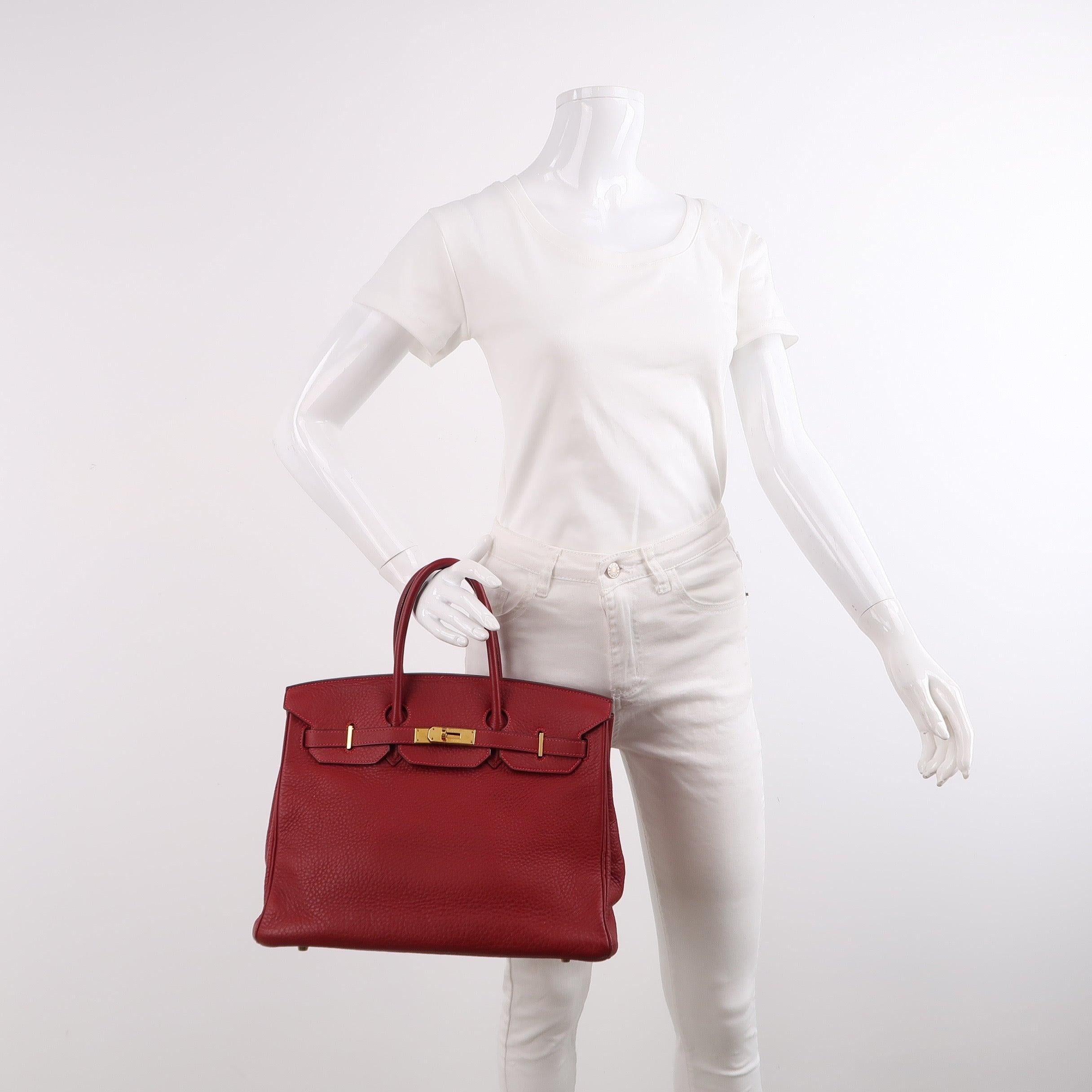 Hermes Birkin 35 Red 54 Rouge Garance Clemence Leather Gold Hardware 2006 Box J Stamp
 These are professional photos of the actual bag.
 Condition: Very Good ORIGINAL condition.
 Overall signs of use. Scratches on leather and hardware. Light stains