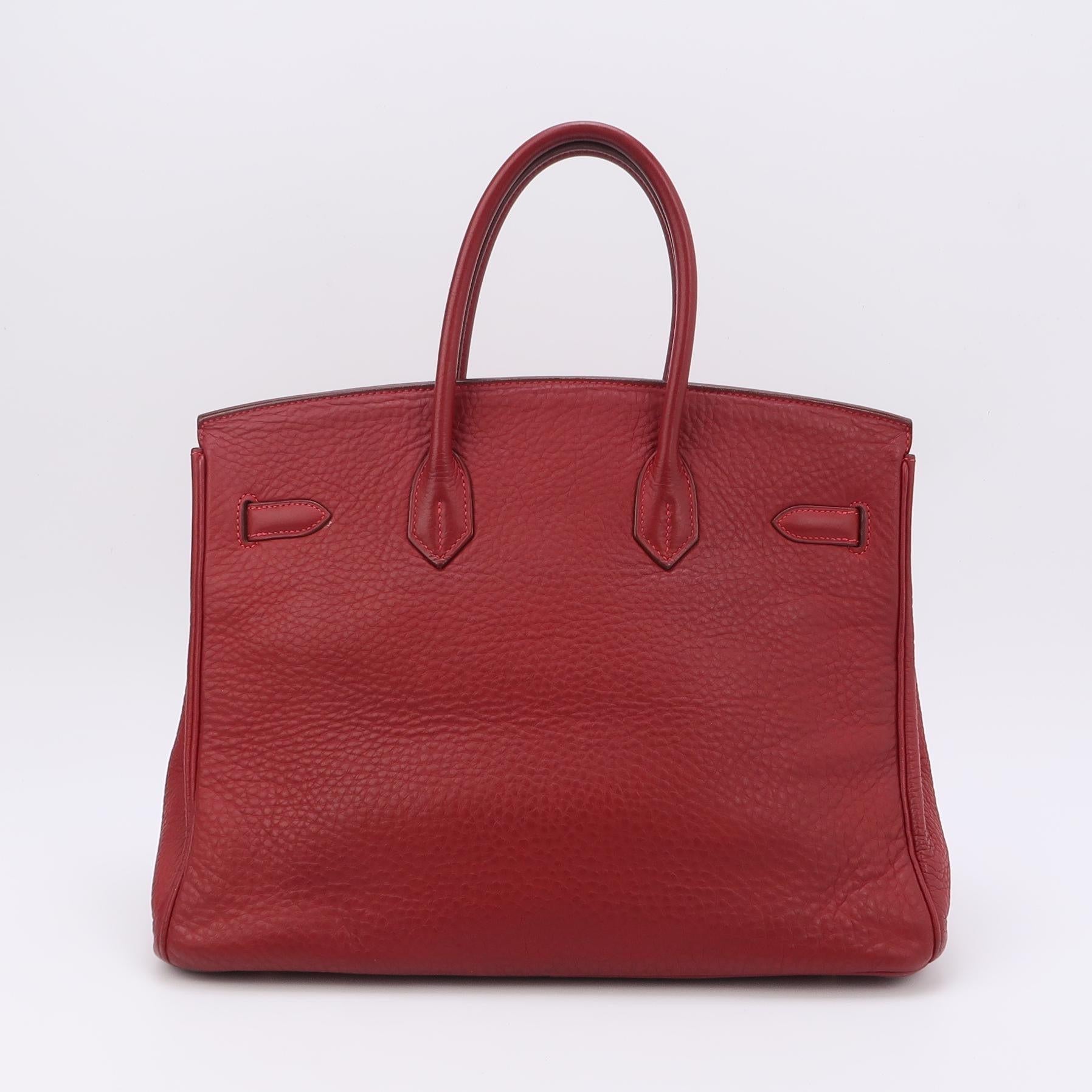 Brown Hermes Birkin 35 Red 54 Rouge Garance Clemence Leather Gold Hardware 2006 For Sale