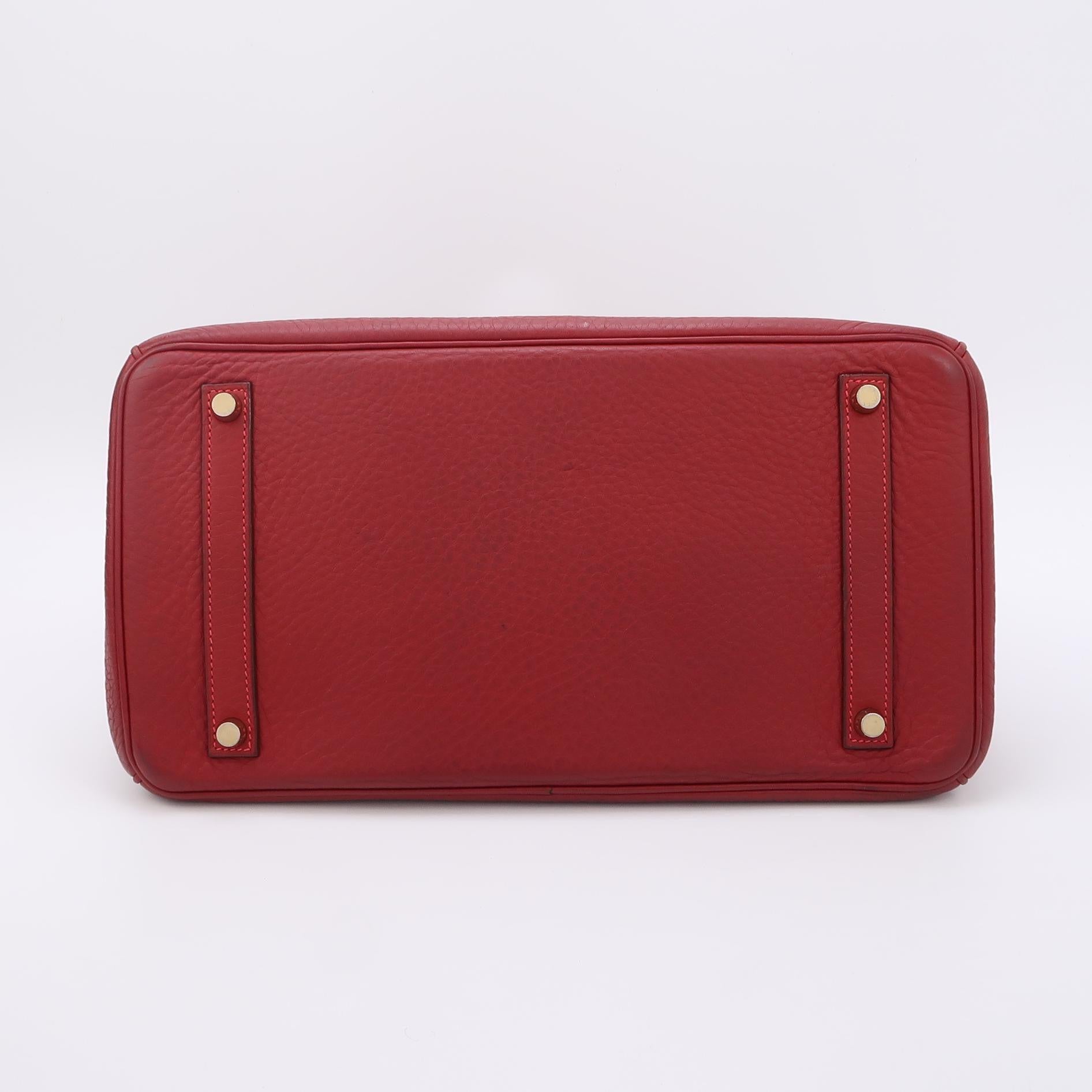 Women's Hermes Birkin 35 Red 54 Rouge Garance Clemence Leather Gold Hardware 2006 For Sale