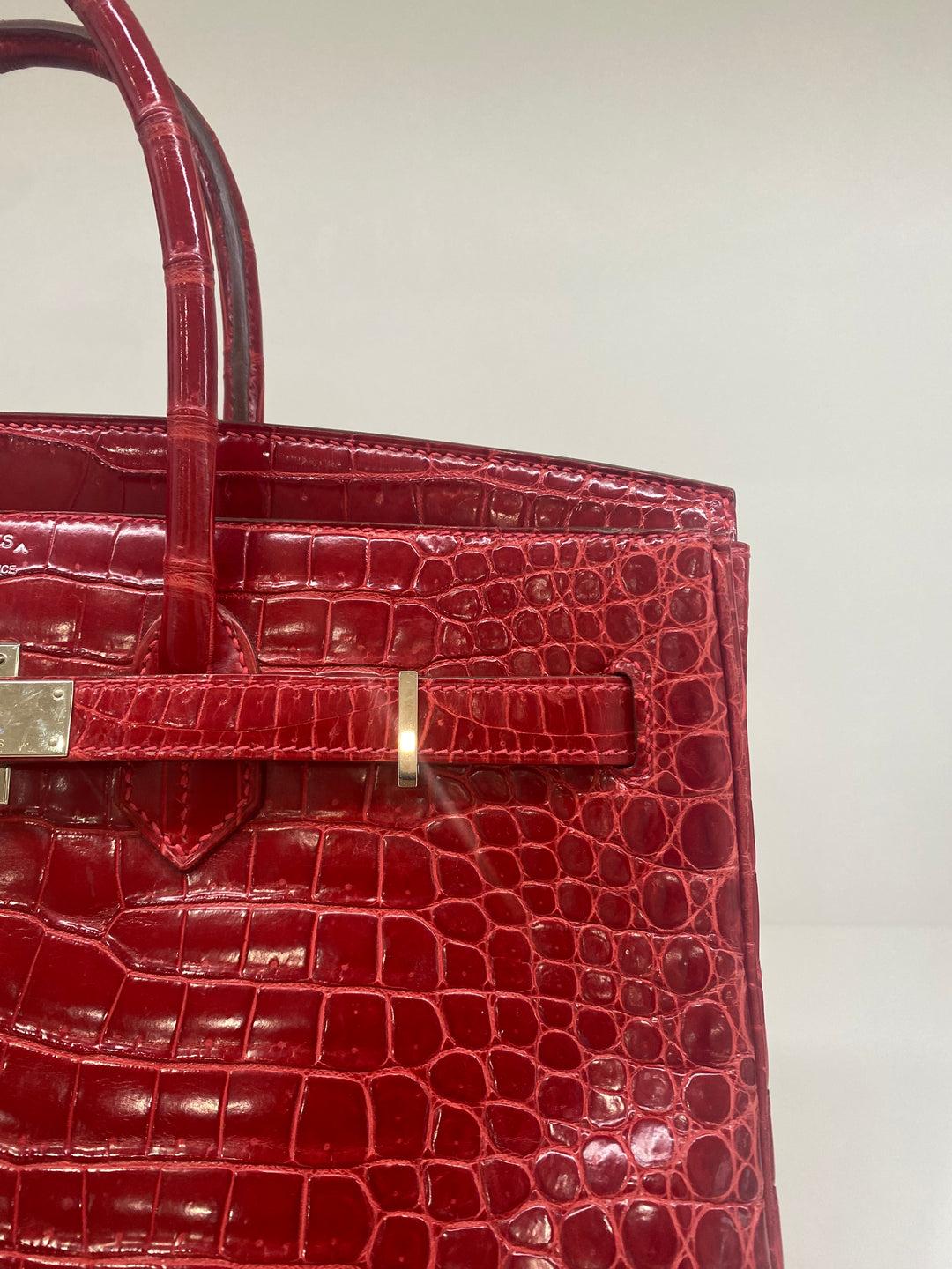 Women's or Men's Hermes Birkin 35 Red Alligator PHW For Sale