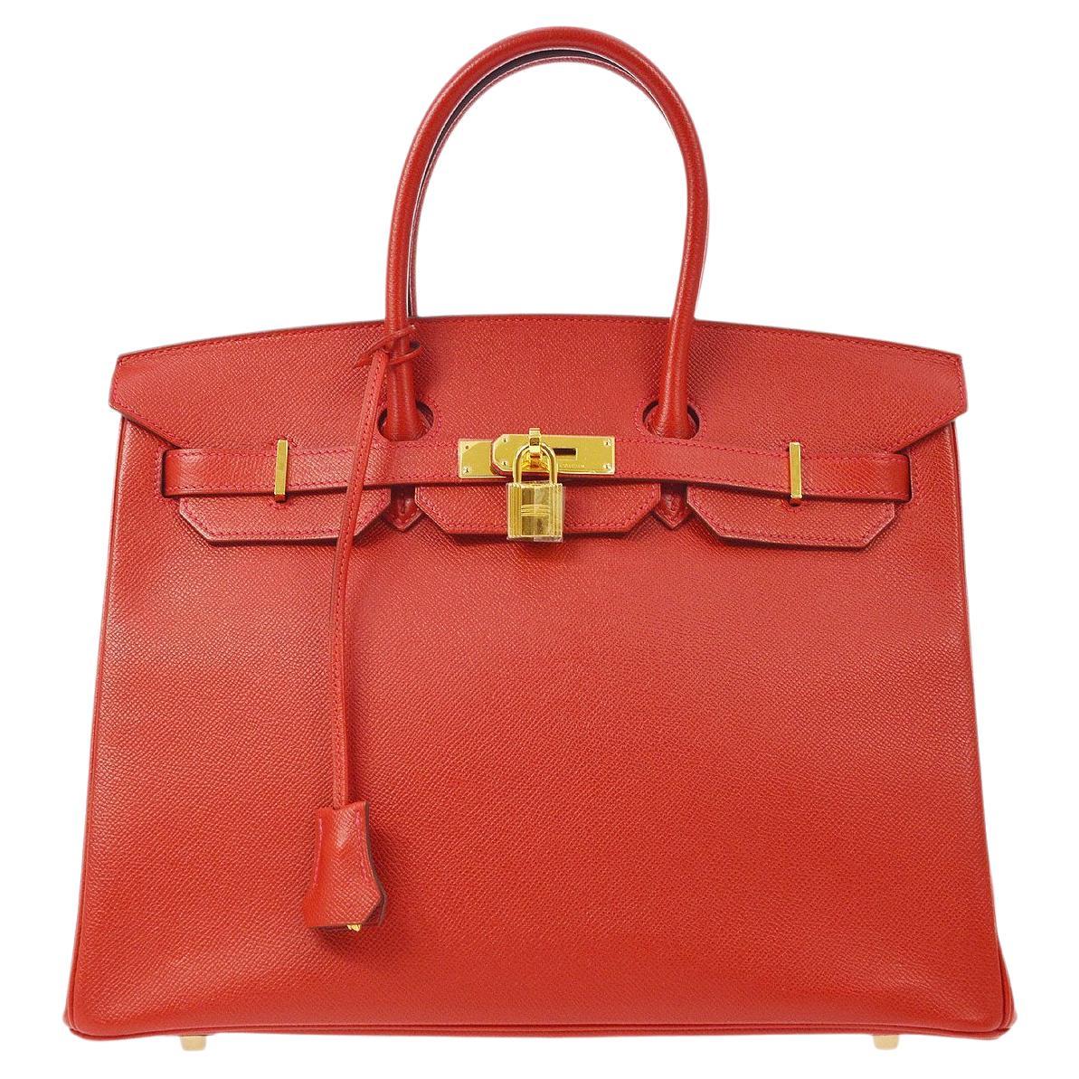 HERMES Birkin 35 Red Epsom Leather Gold Hardware Top Handle Tote Bag in Box