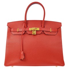 HERMES Birkin 35 Red Epsom Leather Gold Hardware Top Handle Tote Bag in Box