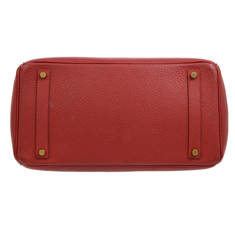 Hermes Birkin 35 Red Leather Gold Top Handle Satchel Travel Bag For ...
