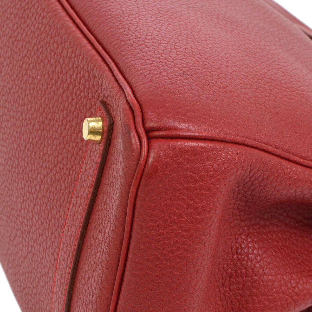 Women's Hermes Birkin 35 Red Leather Gold Top Handle Satchel Travel Bag