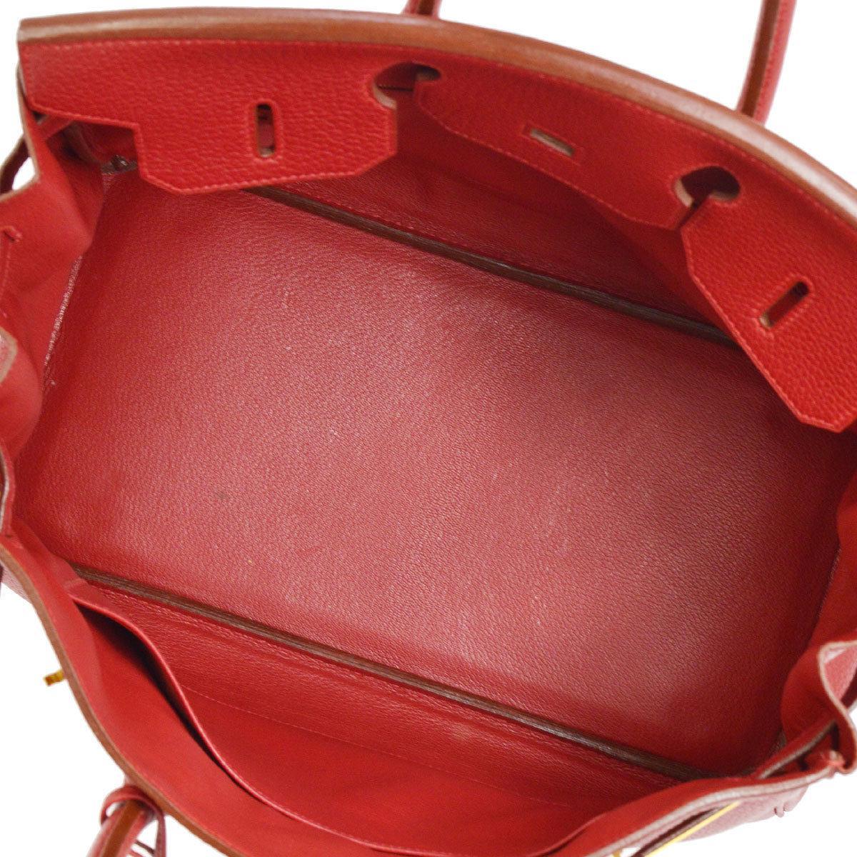 Hermes Birkin 35 Red Leather Gold Top Handle Satchel Travel Bag 1