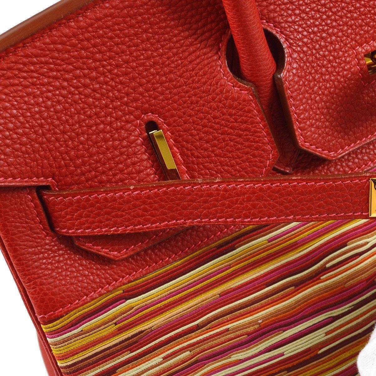 HERMES Birkin 35 Red Multi Color Vibrato Leather Gold Top Handle Tote Bag  For Sale at 1stDibs