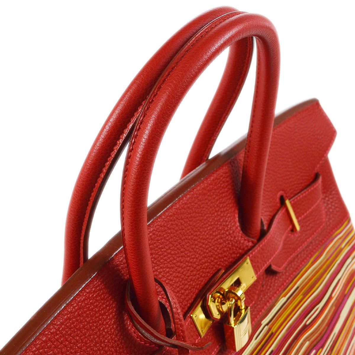 HERMES Birkin 35 Red Multi Color Vibrato Leather Gold Top Handle Tote Bag  For Sale at 1stDibs