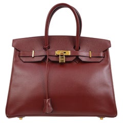 HERMES Birkin 35 Red Rouge Burgundy Courchevel Leather Gold Hardware Top Handle