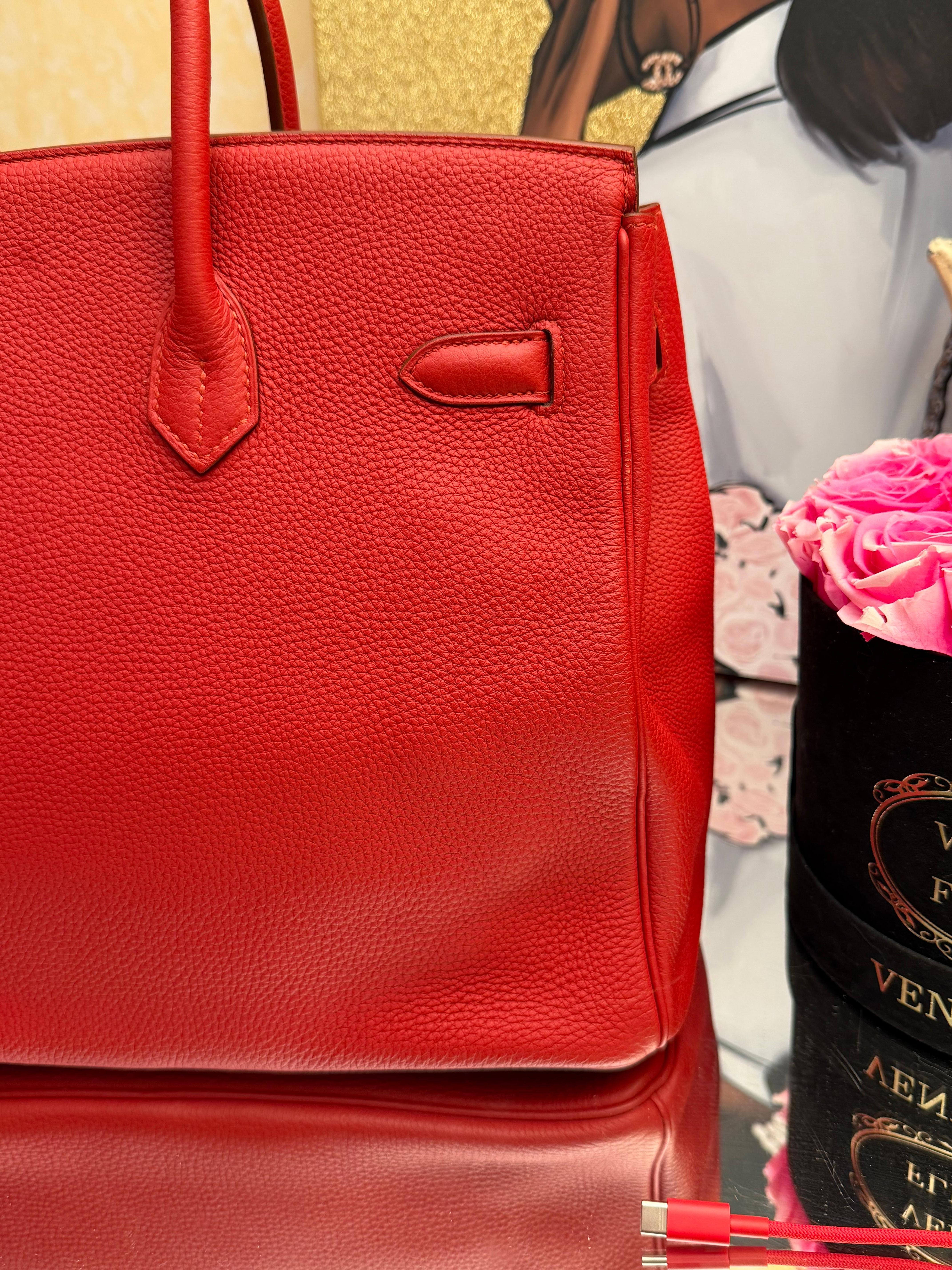 Hermes Birkin 35 Rosso Togo borsa GHW in vendita 10