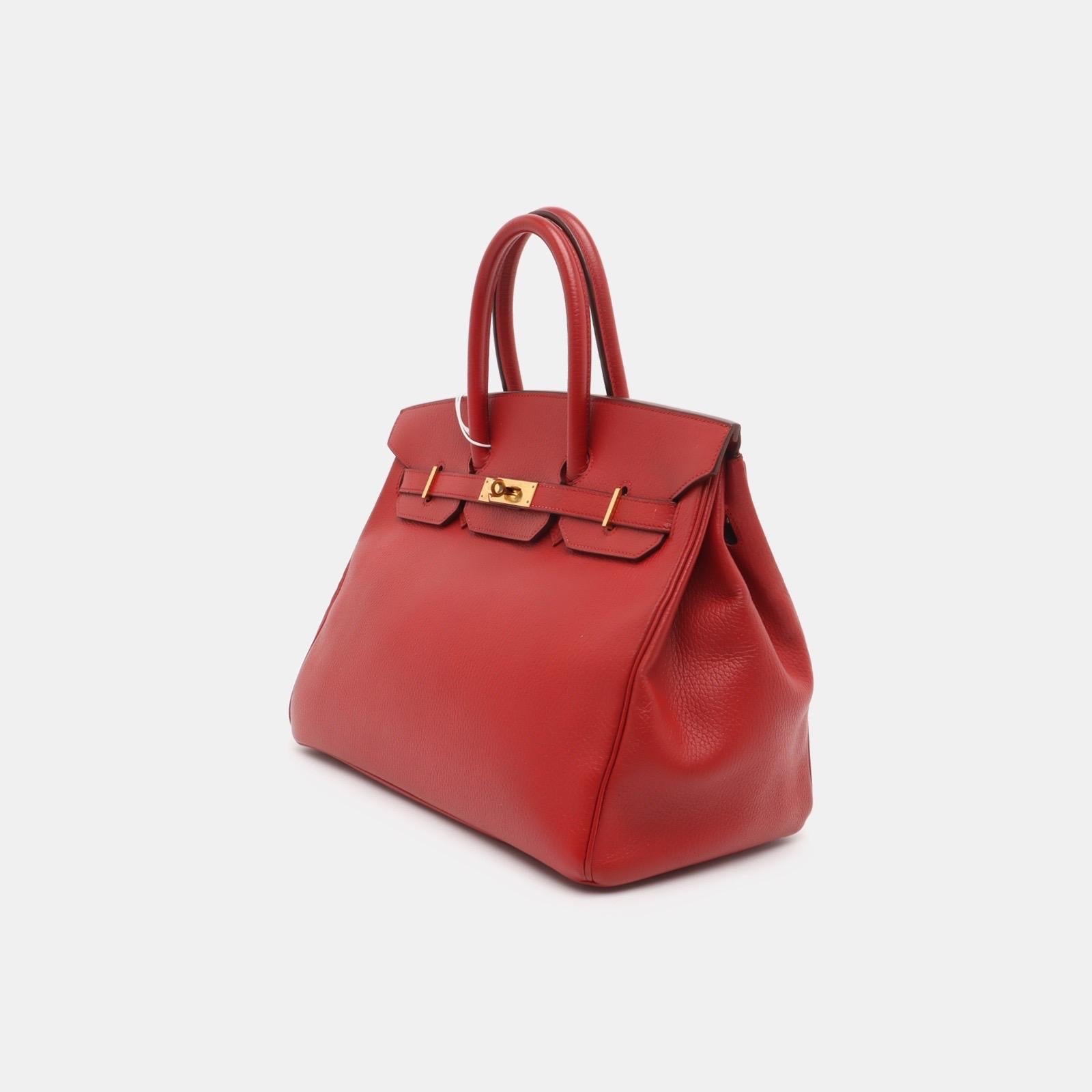 Women's Hermes Birkin 35 Red Togo calfskin leather gold hardware 1995