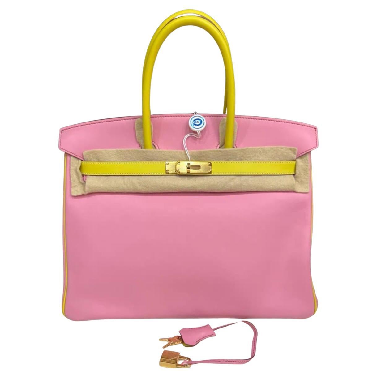 Hermes Birkin 35 Rose Confetti and Lime Bag with GHW