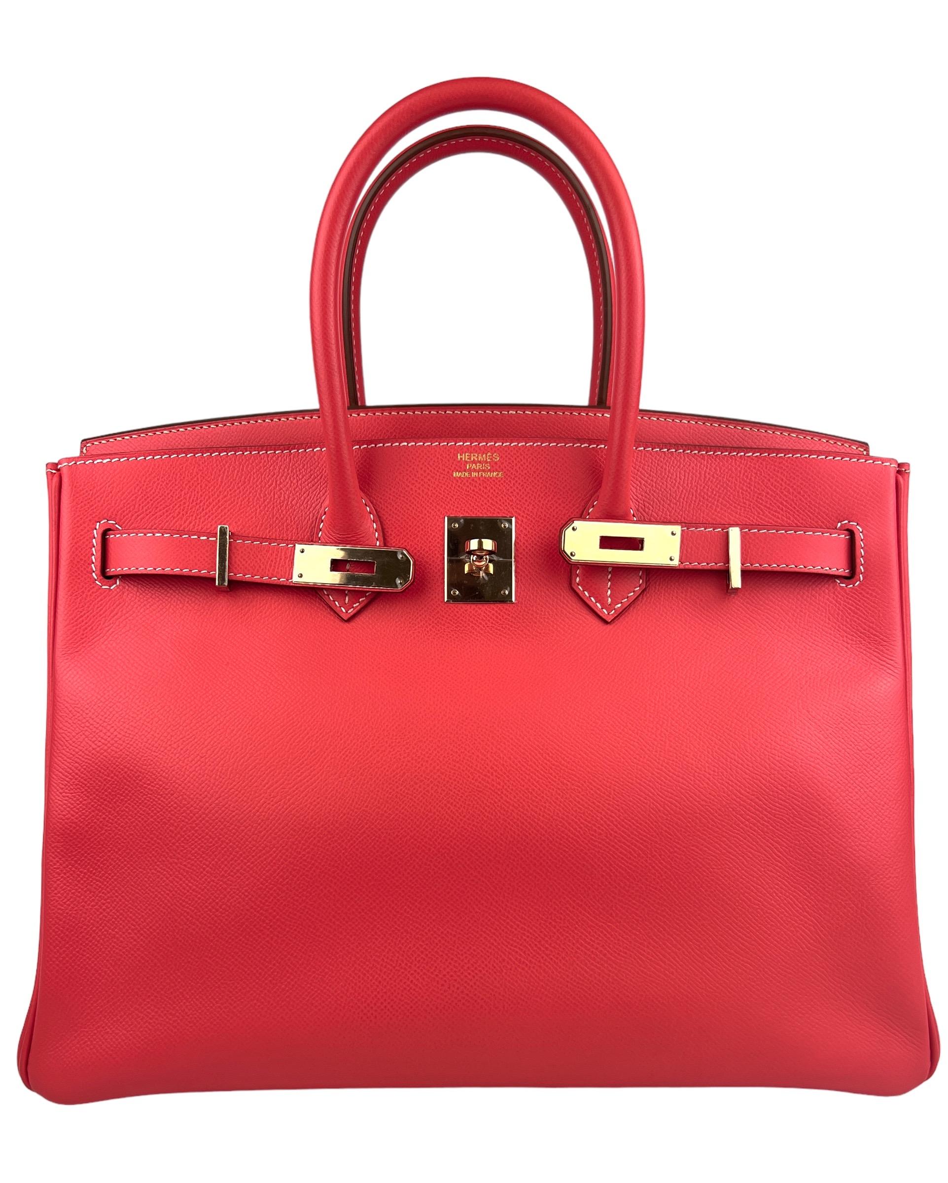 Hermes Birkin 35 Rose Jaipur Pink Red Gold Interior Candy Gold  Hardware  In Excellent Condition For Sale In Miami, FL